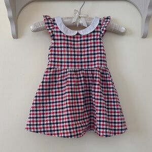 Janie and Jack Red & Navy Plaid Dress with Ruffle Sleeves, Size 2T
